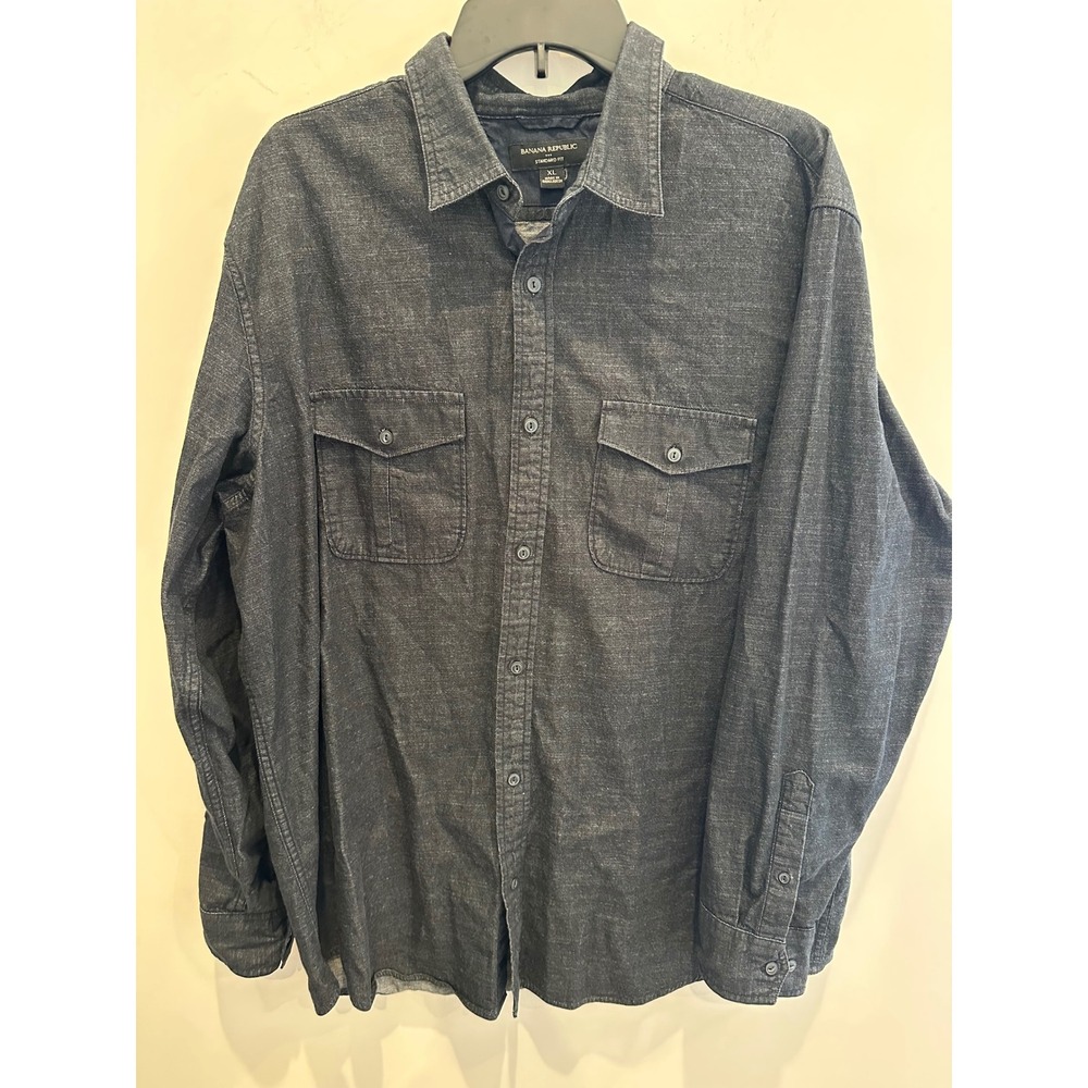Banana Republic Men XL Dark Gray Cotton Denim Button Down L/S Standard Fit Shirt